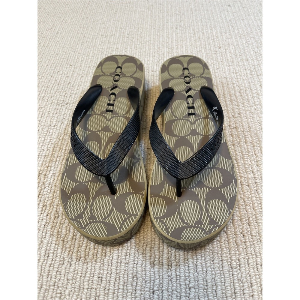 Coach Women's Size 7 Lynn Wedge Flip Flop Sandal  Brown Signature C Logo